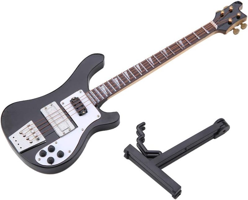 Maxmartt Miniature Bass, Black Miniature Bass Miniature Guitar Guitar Replica with Stand and Case Instrument Model Ornaments Gift be placed on the bookcase, desk, beside table and music room as decoration - Image 1